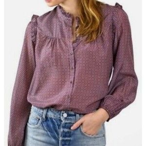 Xirena  Size XS Ryleigh Button Up Puff Ruffle Blouse Burgundy Vintage inspired